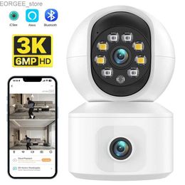 Other CCTV Cameras 6MP 3K HD Dual Lens WIFI IP Camera Indoor Dual Screen Home Baby Monitor AI Human Detection Mini PTZ Camera Security Surveillance Y240403