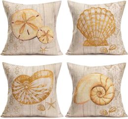 Pillow Vintage Ornament Ocean Park Theme Cover Shell Print Summer Beach Sea Sailing Home Decoration Pillowcase