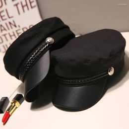 Berets Fashion Travel Spring Autumn Captain Black Flat Top Hat Sailor Hats Octagonal Beret Caps