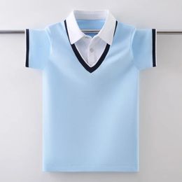 Kids Pure Cotton Polo Shirt Summer Fashion Children School Uniform TShirt For Teenager Boys 415 Years Tops 240323