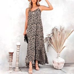 Casual Dresses Elegant Party For Women Summer Spaghetti Strap Tie Sleeveless Dress Loose Ruffled Boho Beach Maxi Women'S Clothing