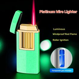 Metal Outdoor Windproof Gas USB Lighter Roller Electronic Induction Ignition Red Flame Torch Butane Refill Lighters