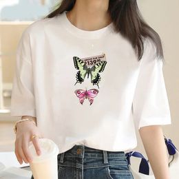 Summer Creative Butterfly Women Cotton Tshirt Fashion Crewneck Street Y2K Cute Pattern Casual Fitted Top 240403