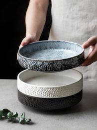 Bowls Ceramic Bowl Marble Pattern Chinese Vegetable High Foot Black And White Frosted Soup For Household