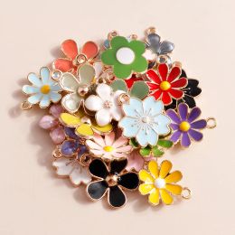 10pcs Cute Enamel Sakaru Daisy Flowers Charms Pendants for Necklace Bracelet Earring DIY Jewelry Making Accessories Findings