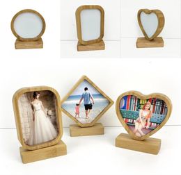 Bamboos Sublimation Blank Po Frame With Base DIY Double Sided Wood Love Heart Round Frames Magnetism Picture Painting Decoratio7686476