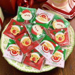 Gift Wrap 50pcs 7x7cm Christmas Elk Santa Claus Cookies Biscuits Packaging Bags Bakery Candy Muffin Self-adhesive Plastic Bag