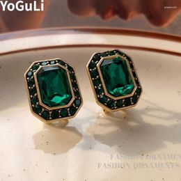 Stud Earrings Fashion Jewellery Vintage Temperament Green Colour Glass For Women Female Wedding Gift Drop