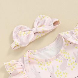 Clothing Sets Born Baby Girl Easter 3Pcs Outfit Print Short Sleeve Romper With Denim Overall Dress And Bow Headband