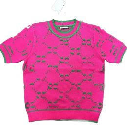 Women's short sleeve logo letter jacquard knitted Colour block sweater tees SMLXL