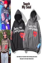 High street WEST Kids See Ghosts red heart graffiti printed sweater hoodie for men and women3091363