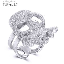 Cluster Rings Cute skull with rose ring romantic gift for girlfriend special Jewellery all crystal stone unique CZ ring L240402