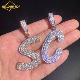 Hello hip-hop Initial Double Row Letters Pendant Iced Out Cubic Zirconia Gold Silver Colour Necklace Chain Men Women Hip Hop Jewellery A-Z