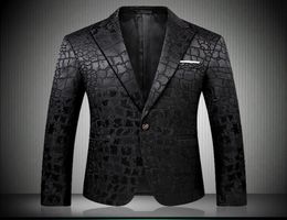 Black Blazer Men Crocodile Pattern Wedding Suit Jacket Slim Fit Stylish Costumes Stage Wear For Singer Mens Blazers Designs 90064883082
