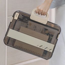 Folders Portable File Box Plastic Transparent Pencil Case A4 Folder with Lock Handle Documents Bag Stationery Storage Case Office Gift