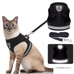 Cat Collars Leads Breathable Harness And Leash Escape Proof Pet Clothes Kitten Puppy Dogs Vest Adjustable Easy Control Reflective Drop Otgrn