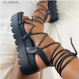 Sandals Woman Gladiator Platform Sandal Ladies Ankle Wrap Wedge Female Fashion Lace Up Shoe Women Non Slip Womens Footwear Plus Size 43 H240403LAIN