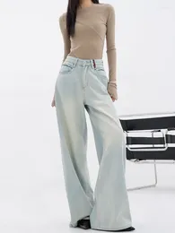 Women's Jeans Light Blue High Waisted Baggy Street Bottoms Young Girl Casual Loose Trousers Female Retro Washed Wide Leg Pants