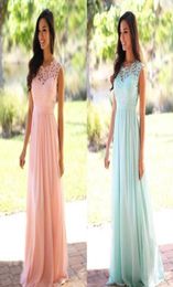 New Lace and Chiffon Country Style Beach Evening Dresses Formal Gowns Real picture Cheap Coral Mint Green Long Junior Bridesmaid D9380453