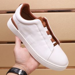 New Italian Leather Genuine Men's White Casual Shoes Non-slip Outdoor Comfortable Men Sneaker Sport Tennis Designer Shoe A3 944