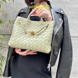 Leather Tote BottegvVenet Andiamo Bags Karena Ng Same Bag Small Design Cowhide Woven Handbag Metal Rope Buckle Tote One Shoulder Crossbody Wo have logo HBCGFP