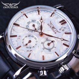 Drives Jaragar 3 Dial Diamond Display Genuine Leather Strap Ripple Design Men Watches Top Brand Mechanical Automatic Watch Clock