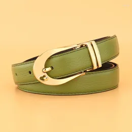 Belts Green Cowskin Pin Buckle Exquisite Heart Women Waistband Fine Genuine Leather Luxury Lady Casual Jeans Waist Strap