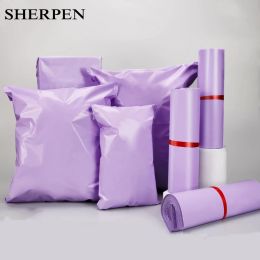 Envelopes SHERPEN 50Pcs Purple Courier Mailer Bags Packaging Poly Plastic SelfAdhesive Mailing Express Bag Envelope Postal Pouch Mailing