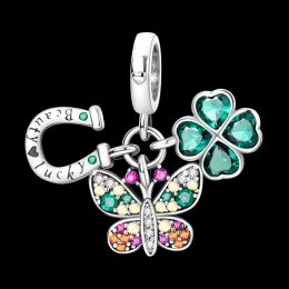 925 Sterling Silver Green Series Green Four Leaf Wiselant DIY Fine Koraliki Fit Fit Oryginalne Pandora Charms Bransoletka Kobiet Jewelry DIY