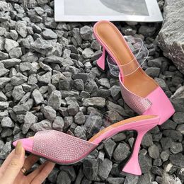 Dress Shoes Liyke Summer Open Toe Mules High Heels Slippers Female Crystal Rhinestone Sandals PVC Transparent Strap Slides Party Women H240409