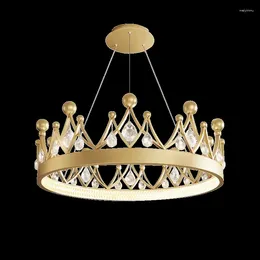 Chandeliers Simple Bedroom Lamp Children's Room Living Light Luxury Crown Crystal Chandelier Pendant Lights Decor