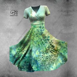 Casual Dresses 3D Printed Floral Loveself Series Small Fresh V-neck Short-sleeved Dress A-line Long Skirt And Fashionable S-13