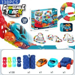 Rechargeable Anti-gravity Assembled Track Car LED Light-Up Race Car Flexible Changeable Magic Race Car Track Set Gift for Kids