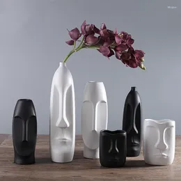 Vases Nordic Minimalist Ceramic Abstract Vase Black And White Human Face Creative Display Room Decorative Figue Head Shape
