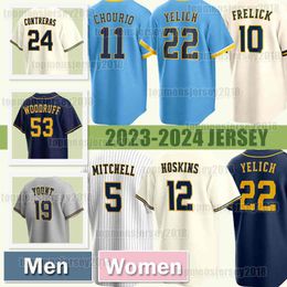 11 Jackson Chourio Baseball Jersey Christian Yelich Garrett Mitchell Robin Yount Milwaukees Brandon Woodruff Rhys Hoskins Brewers Contreras Brice Turang Adames