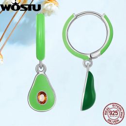 Earrings WOSTU 925 Sterling Silver Green Avocado Hoop Earrings For Women Summer Beach Holiday Jewellery Fruit Dangle Hook Plata pendientes