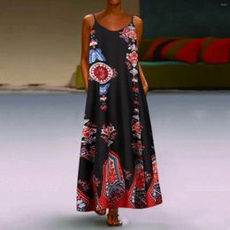 Casual Dresses Summer For Women 2024 Print Daily Sleeveless Vintage Bohemian O Neck Maxi Dress Female