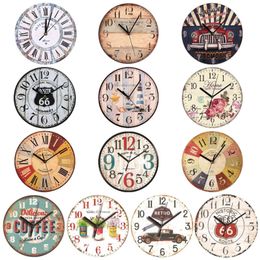 9 Inch Silent Non-Ticking Wooden Wall Clocks Battery Operated for Hotel Country Retro Rustic Style Clock for Living Room