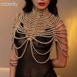 Sexy Womens Pearl Body Chain Bra Adjustable Size Shawl Necklaces Collar Shoulder Fashion Tops Jewellery 240320