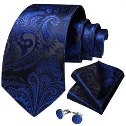 Bow Ties 8cm Luxury Royal Blue For Men Paisley Silk Jacquard 150cm Length Business Wedding Party Neck Tie Accessories Gift