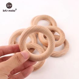 Necklaces Let's make 10pcs 65mm Beech Wooden Teething Ring Baby Teether DIY Nursing Materials Accessories Necklace Making Tiny Rod Ring