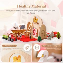 Baby Wooden Block Toys Barn Model Stacking Balance Montessori Toys Wooden Cars Animal Blocks Removable Puzzle Games Newborn Gift