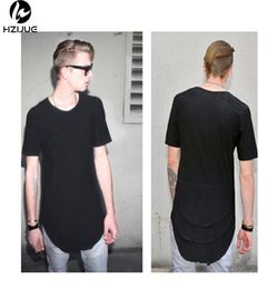 Extended T shirt Mens Fishtail Multi Fold Curved Hem Side Zipper Short Sleeve Longline Hip Hop WEST tees tops for male3001361