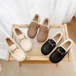 Casual Shoes Winter Women Warm Plush Cotton Flats Loafers Slip-On Ladies Non-Slip Bottom Female Moccasins