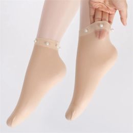 10 Pairs Pearls Transparent Silk Socks Women's Short Tube Steel Wire Socks Anti Hook Girls Ultra-thin Perspective Sexy Socks