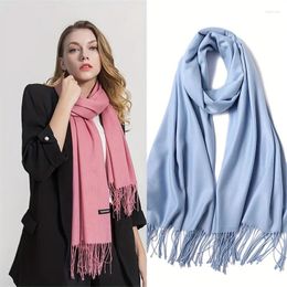 Scarves 2024 Thin Solid Colour Tassel Scarf Elegant Imitation Cashmere Warm Shawl Casual Outdoor Windproof Versatile Neck