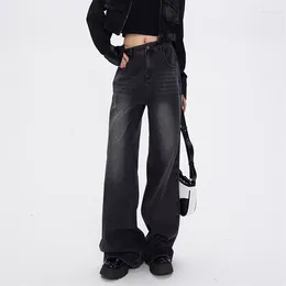 Women's Jeans Black Grey Baggy Vintage American Street Style High Waisted Loose Pant Female Casual Wide Leg Denim Trousers