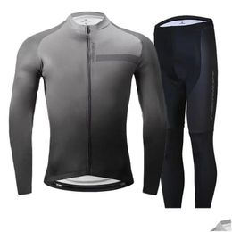 Cycling Jersey Sets Long Sleeved Fleece Suit Autumn And Winter Mountain Biking Pants Drop Delivery Sports Outdoors Jerseys Otou7