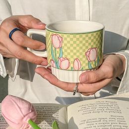 Mugs Tulip Ceramic Mug Girls Heart Irregular Breakfast Cup High-end Embossed Korean Holding An 200ML Coffee