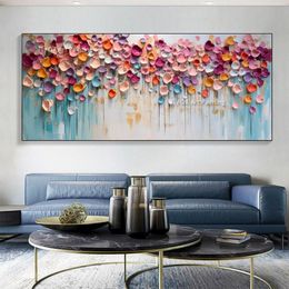 Colourful Floral Oil Painting On Canva Handmade Large Wall Art Abstract Flower Wall Decor Custom Painting Minimalist Living Room Bedroom Decor